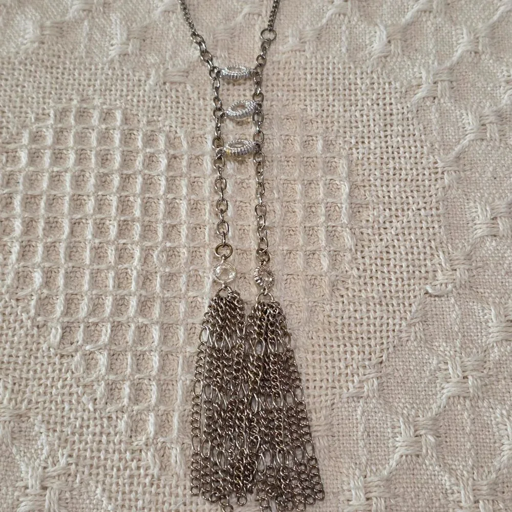 Vintage Silver Tassle Western Style Stone Accents Long 29